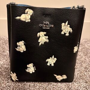 Coach Black Bag with Playful Dog Motif